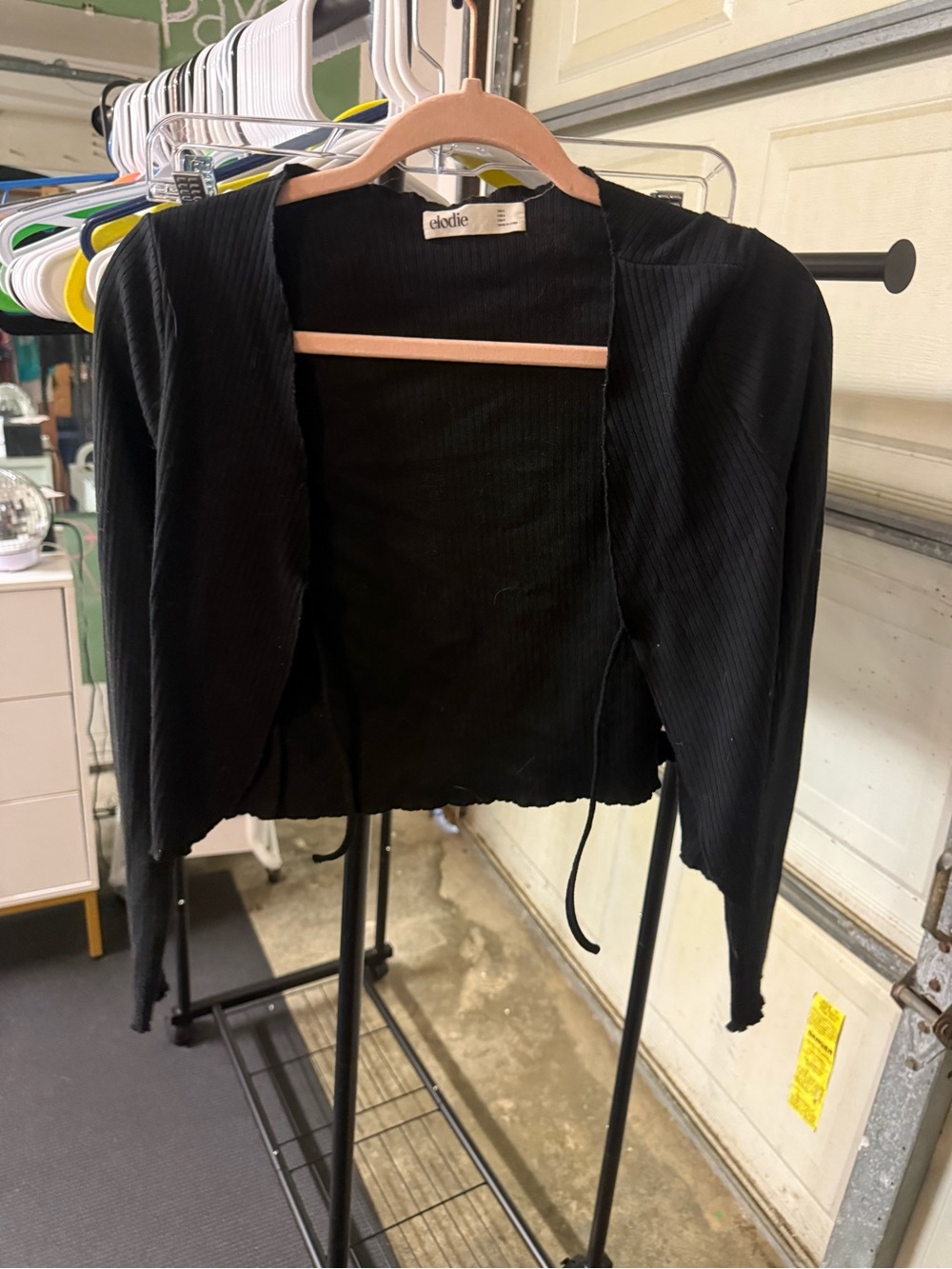 Elodie Black Ribbed Open-Front Cropped Cardigan